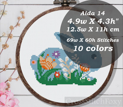 Floral Easter bunny cross stitch pattern