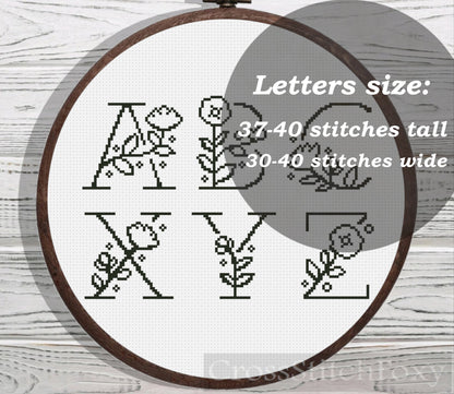Floral Monogram Alphabet cross stitch pattern