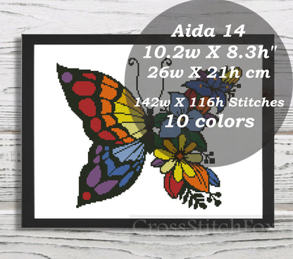 Floral Rainbow Butterfly cross stitch pattern
