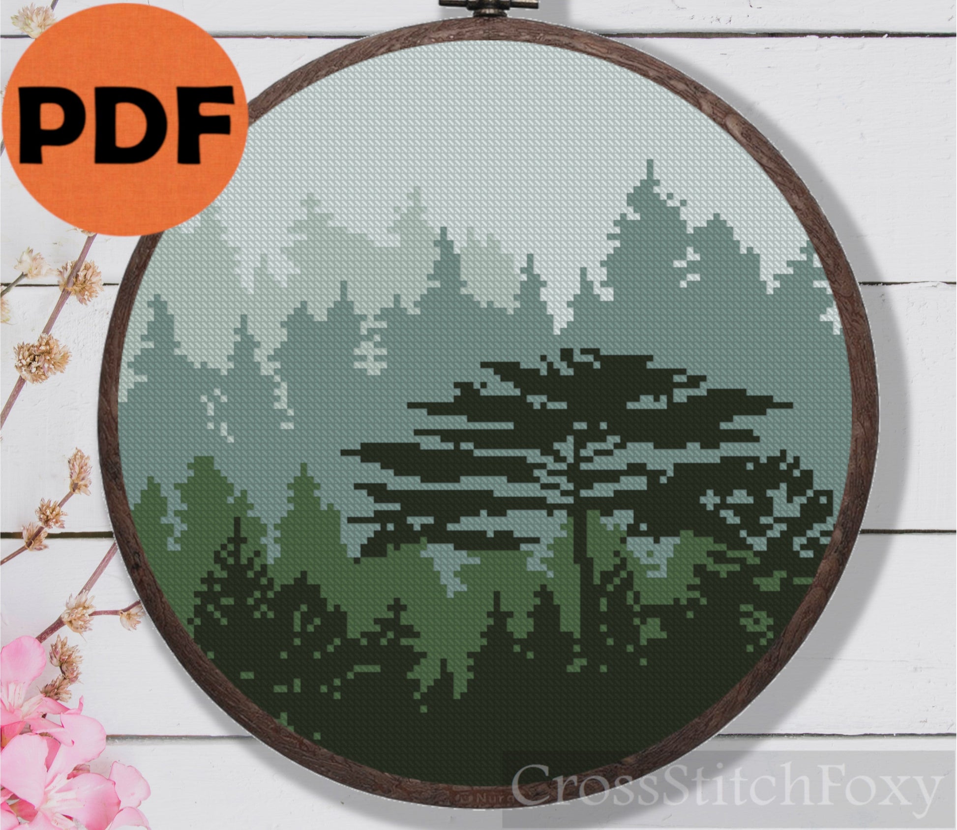 Foggy Forest Cross Stitch Pattern