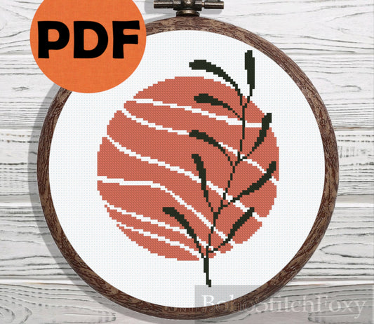 Full Moon Leaf cross stitch pattern