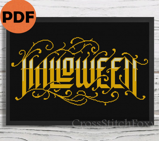 Gothic Halloween lettering cross stitch pattern