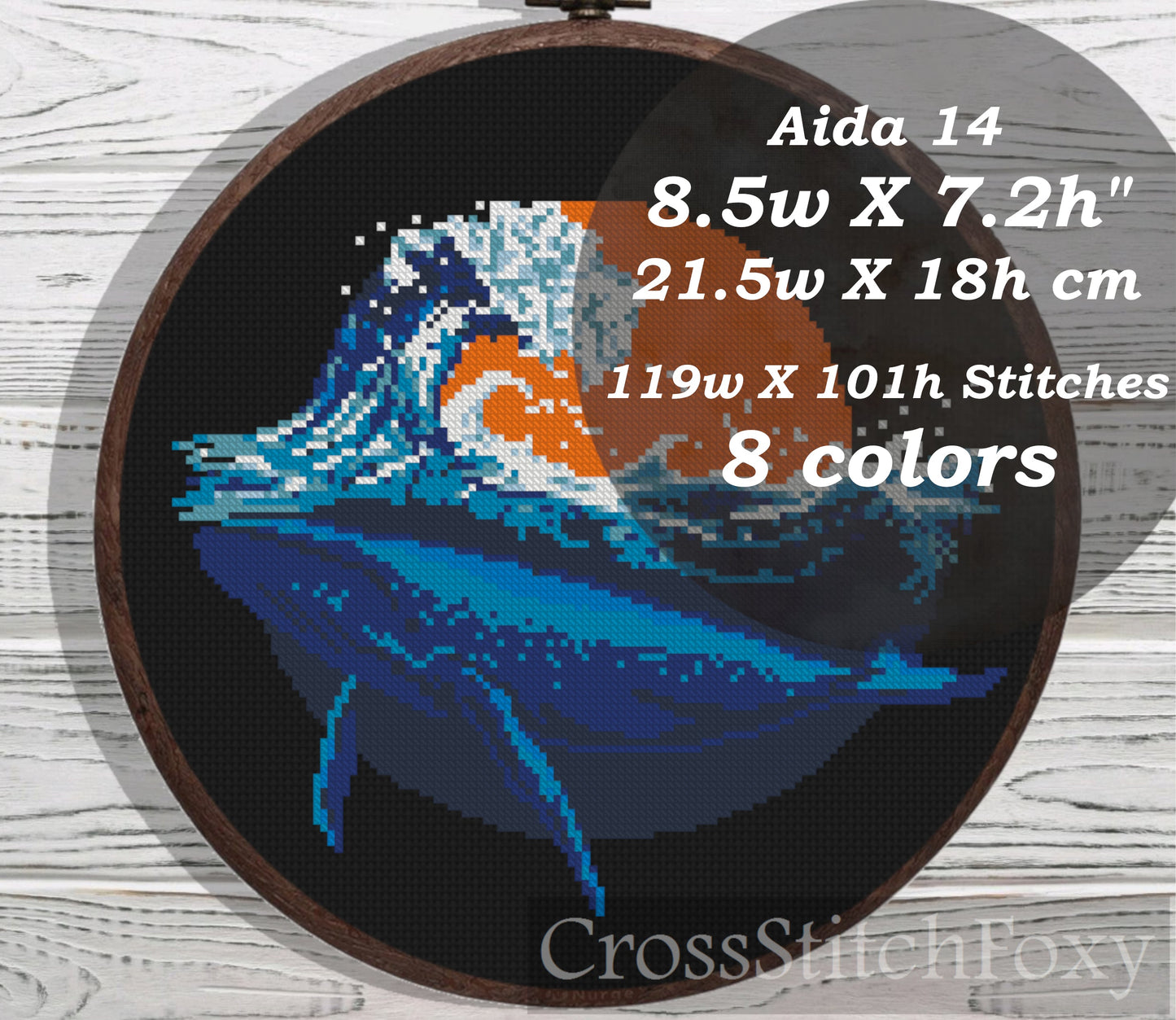 The Great Wave Whale cross stitch pattern
