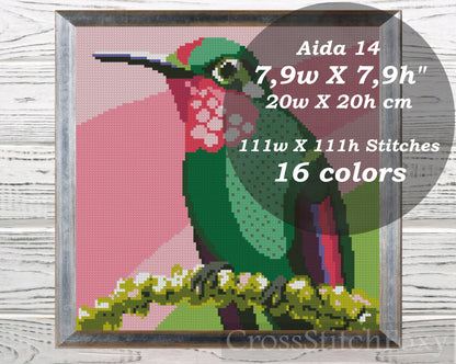 Green Bird cross stitch pattern