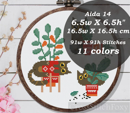 Guilty Funny Cat House Plants Cross Stitch Pattern PDF