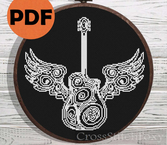 Guitar With Wings cross stitch pattern