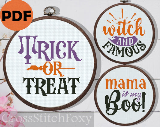 Halloween quotes set cross stitch patterns