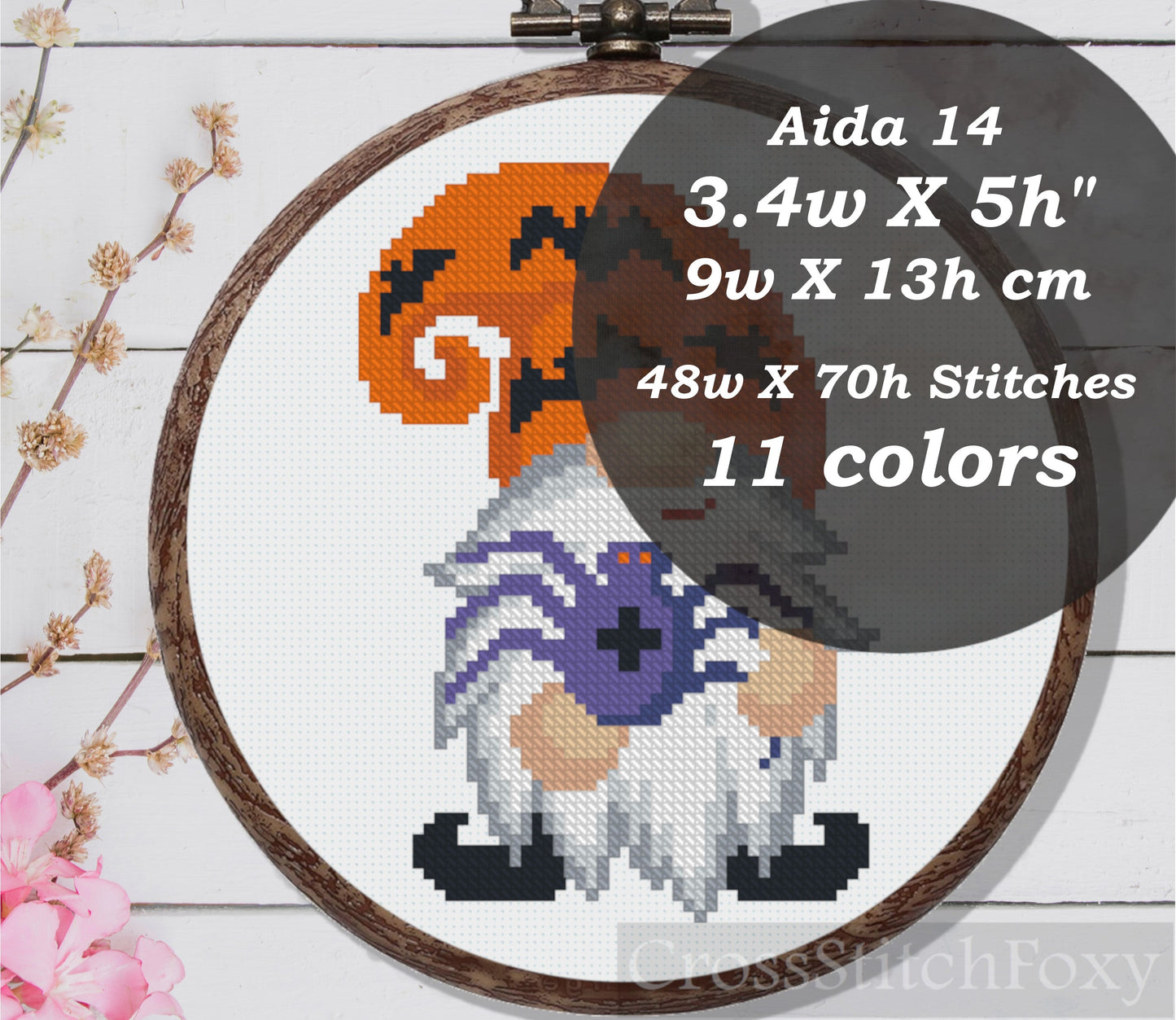 Halloween Spider Gnome Cross Stitch Pattern