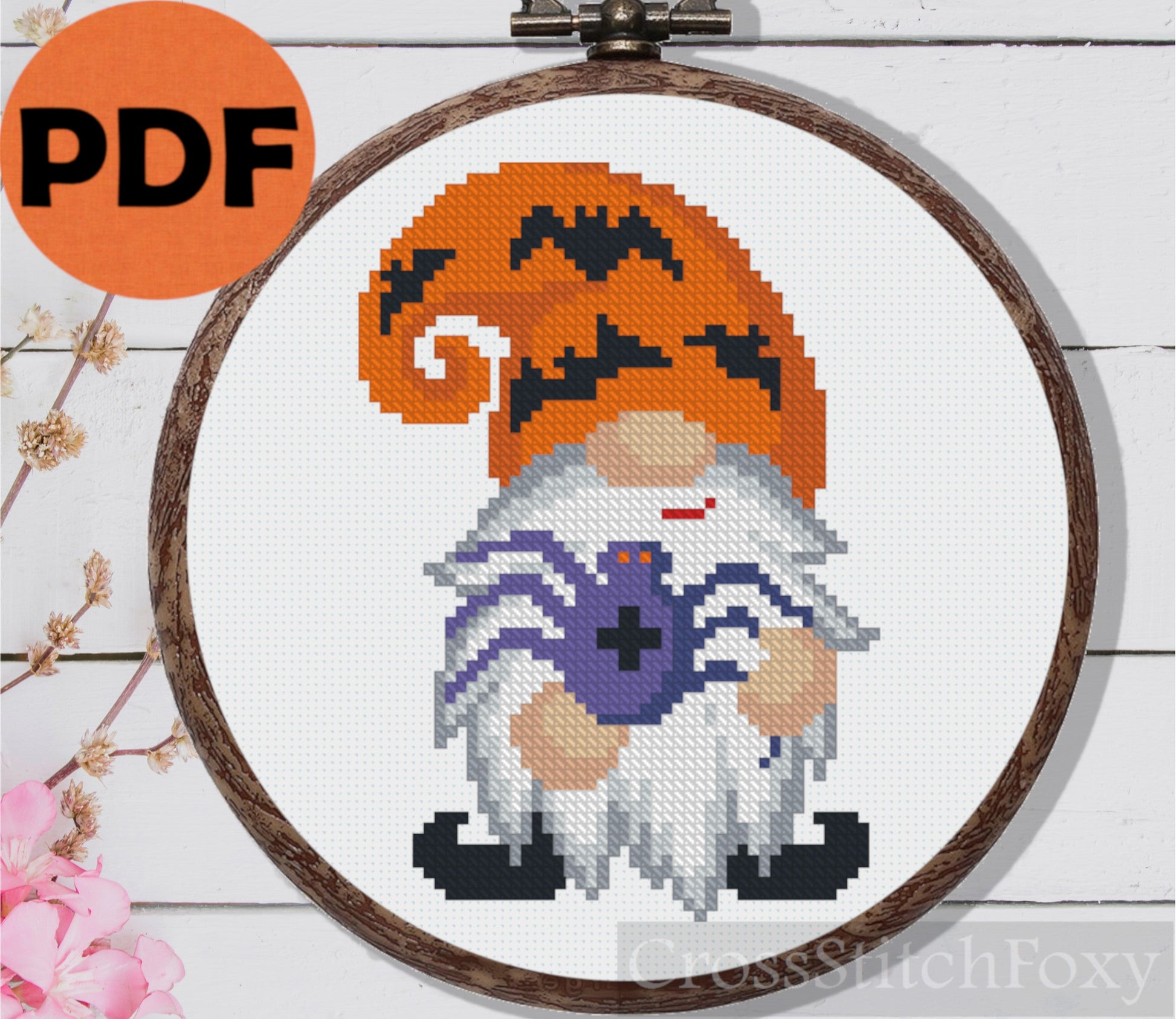 Halloween Spider Gnome Cross Stitch Pattern