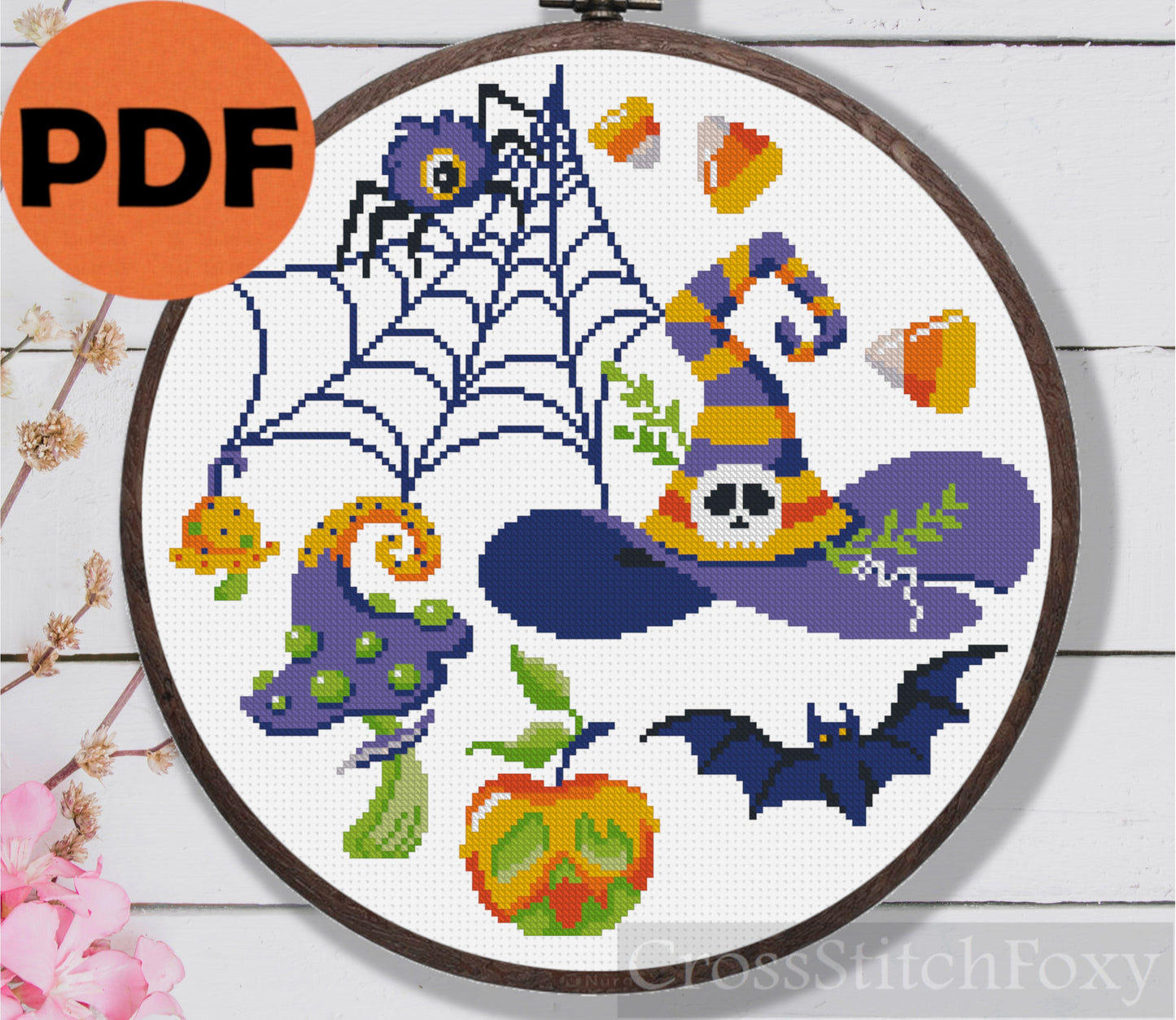 Halloween Witch Hat Cross Stitch Pattern