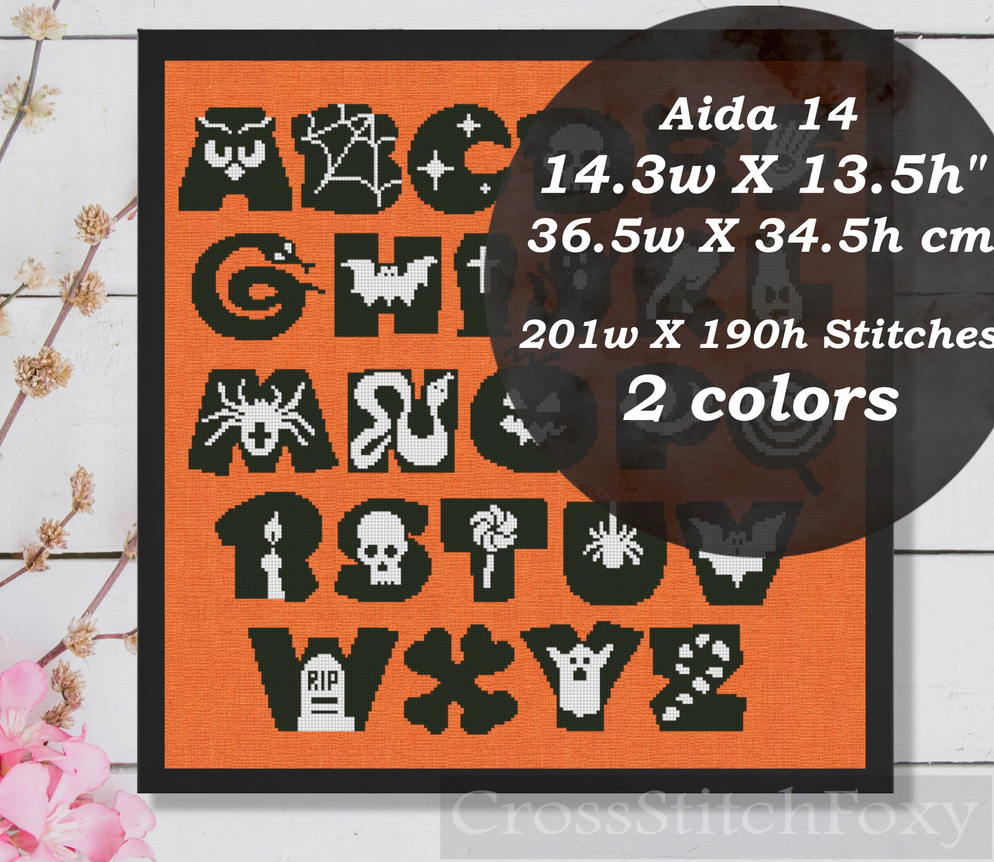 Halloween alphabet cross stitch pattern