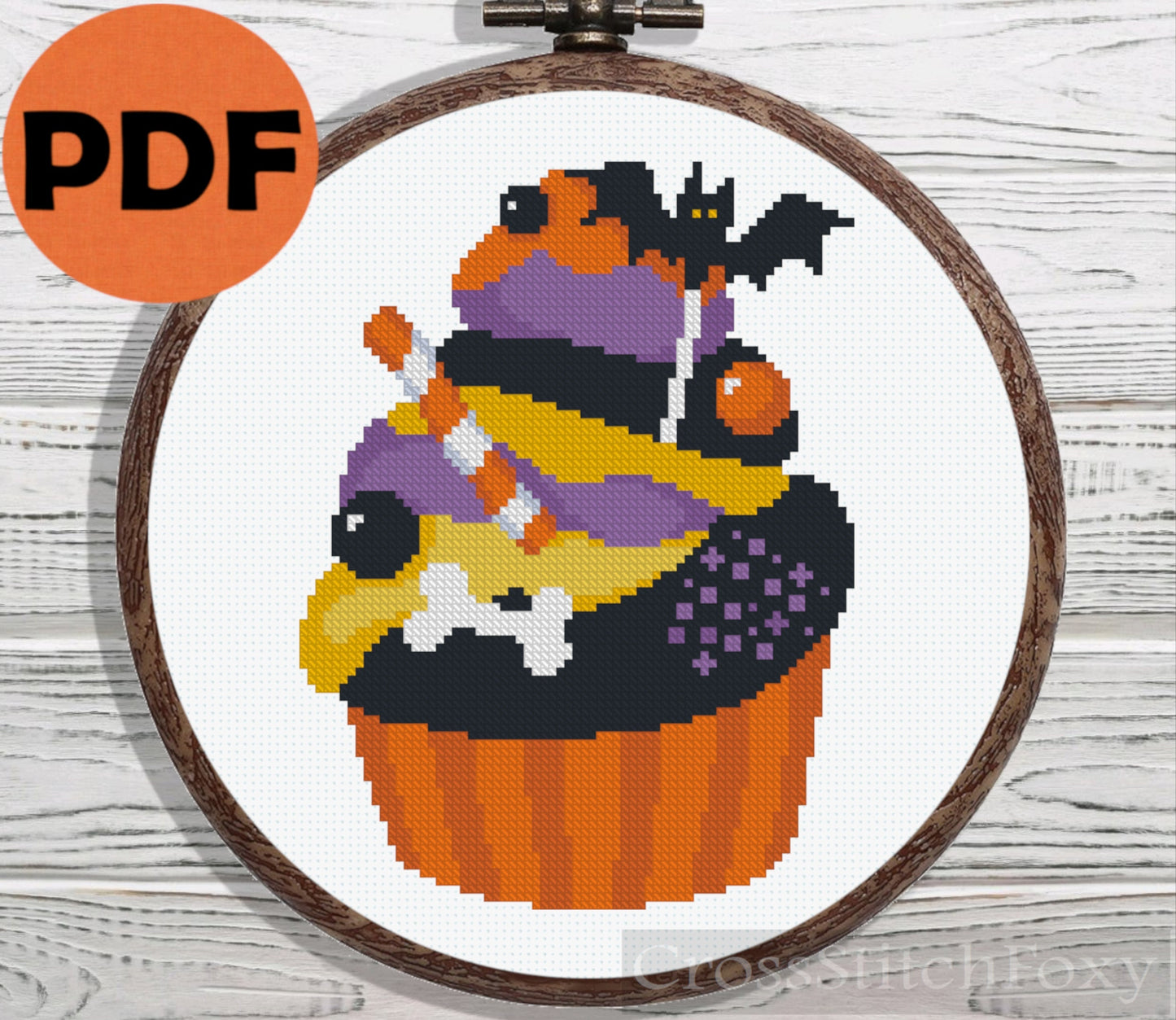 Halloween cupcake cross stitch pattern