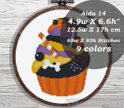 Halloween cupcake cross stitch pattern