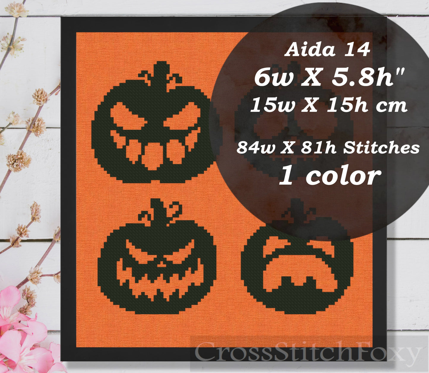 Halloween spooky pumpkins cross stitch pattern