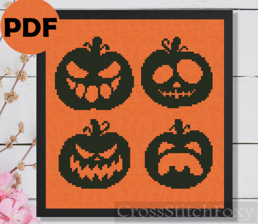 Halloween spooky pumpkins cross stitch pattern