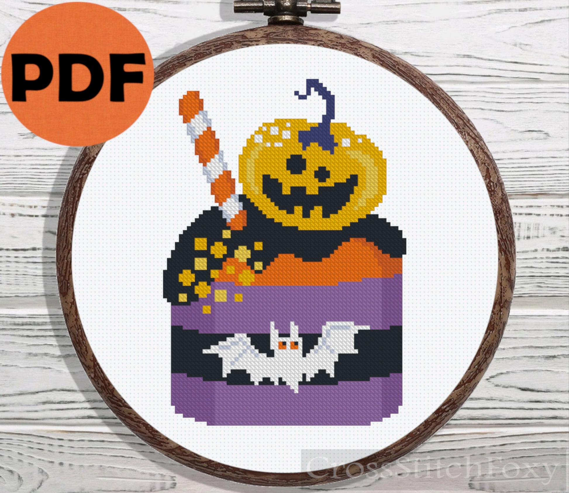 Halloween sweets pumpkin and bat cupcake cross stitch pattern