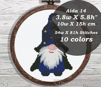 Halloween wizard gnome cross stitch pattern