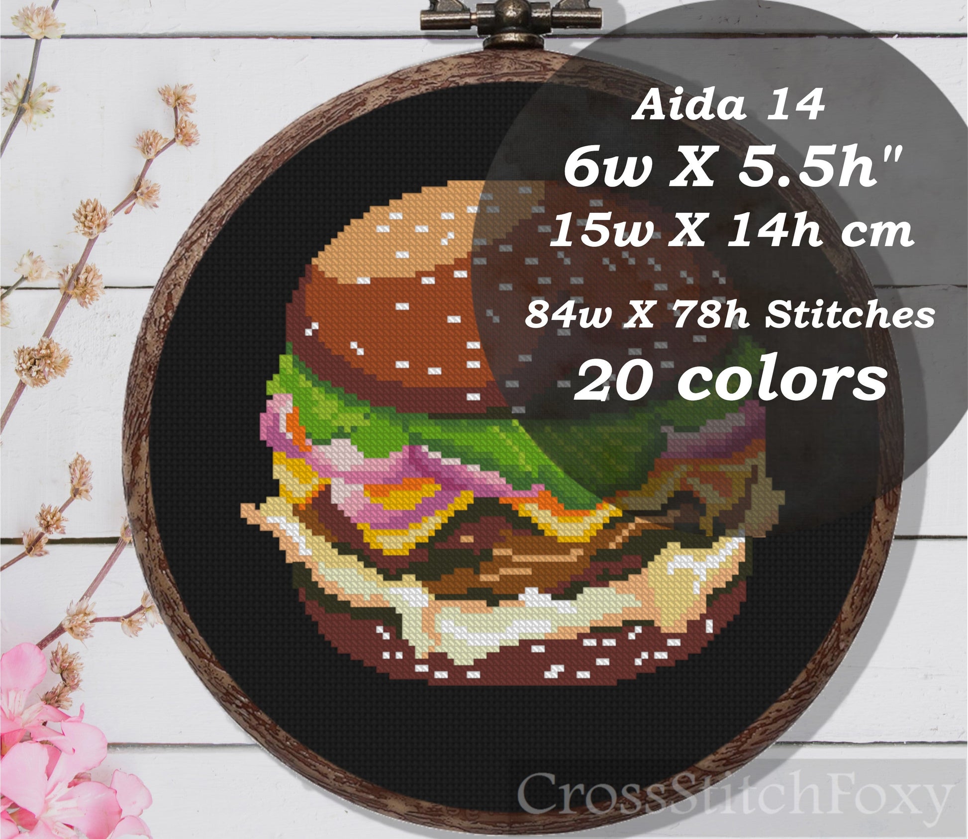 Hamburger Fast Food Cross Stitch Pattern