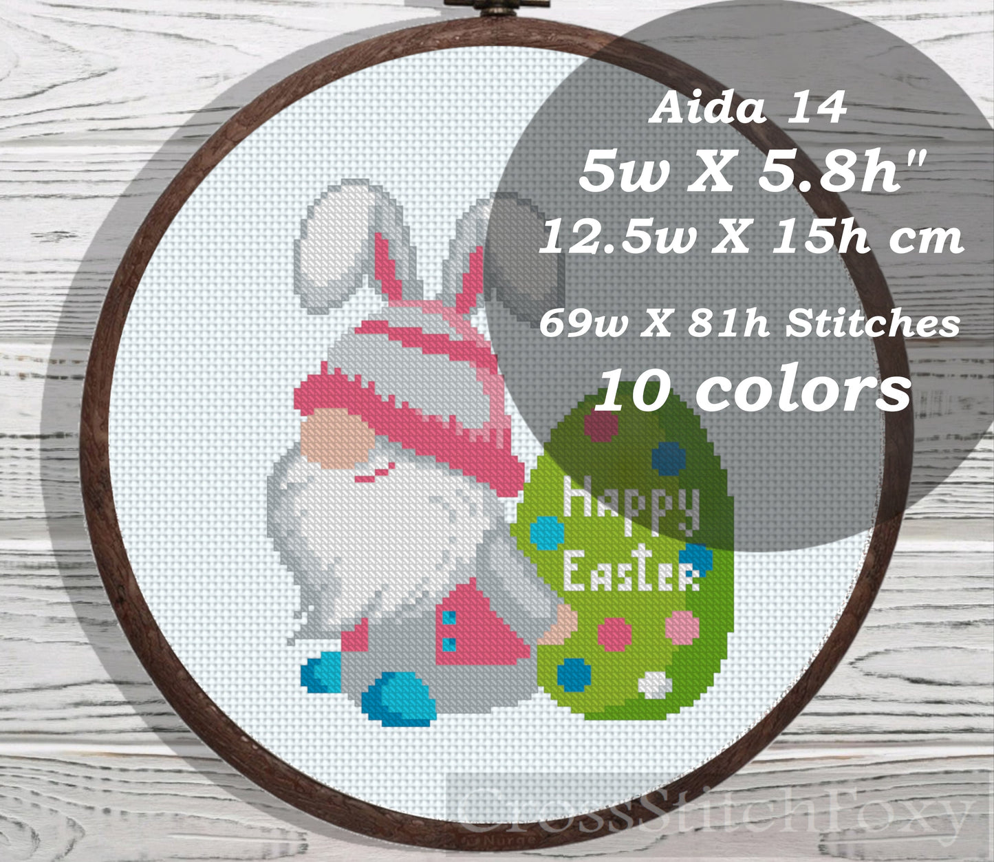 Happy Easter Gnome cross stitch pattern