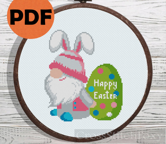 Happy Easter Gnome cross stitch pattern