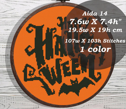 Happy Halloween bat cross stitch pattern