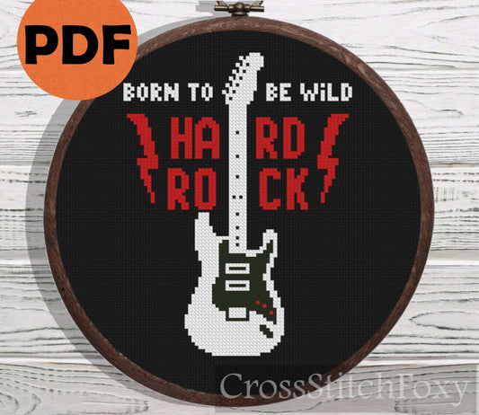 Hard Rock Guitar cross stitch pattern