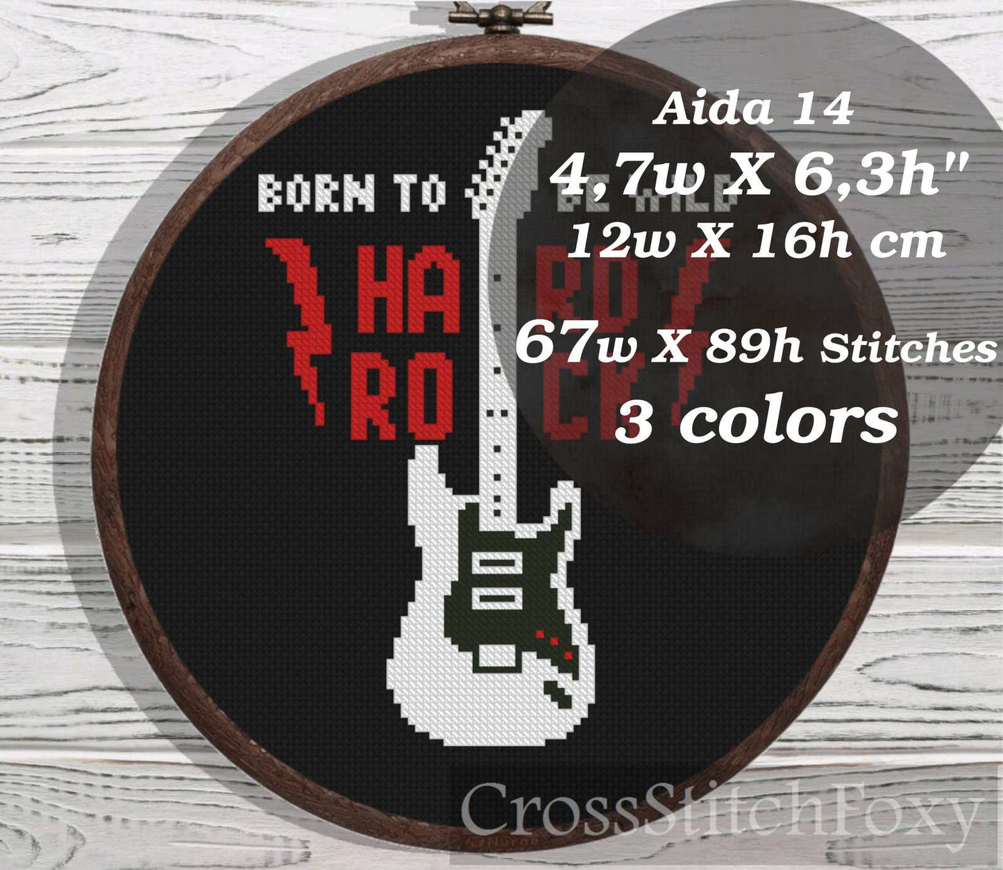 Hard Rock Guitar cross stitch pattern