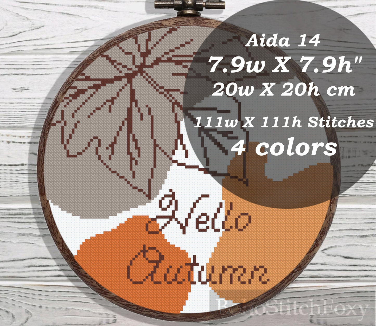 Hello Autumn leaf boho cross stitch pattern