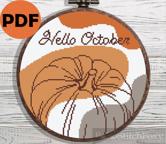 Hello October pumpkin boho cross stitch pattern