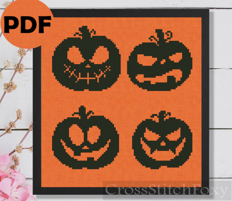 Jack O Lantern Halloween cross stitch pattern – Cross Stitch Foxy