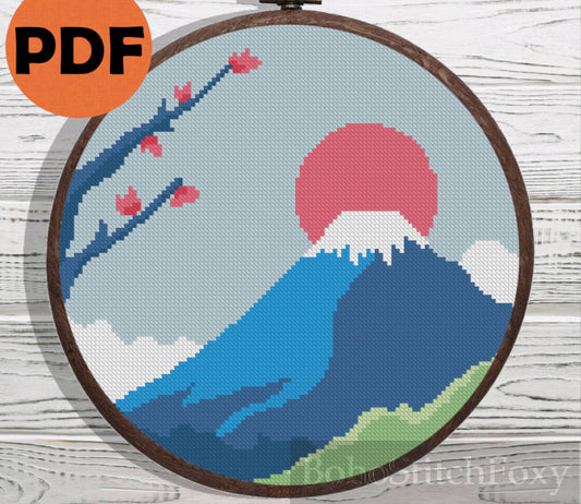 Japanese landscape cross stitch pattern