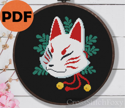 Kitsune Mask Mystical Fox Spirit Cross Stitch Pattern