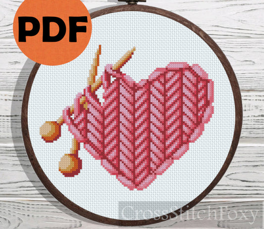Knitted Heart cross stitch pattern