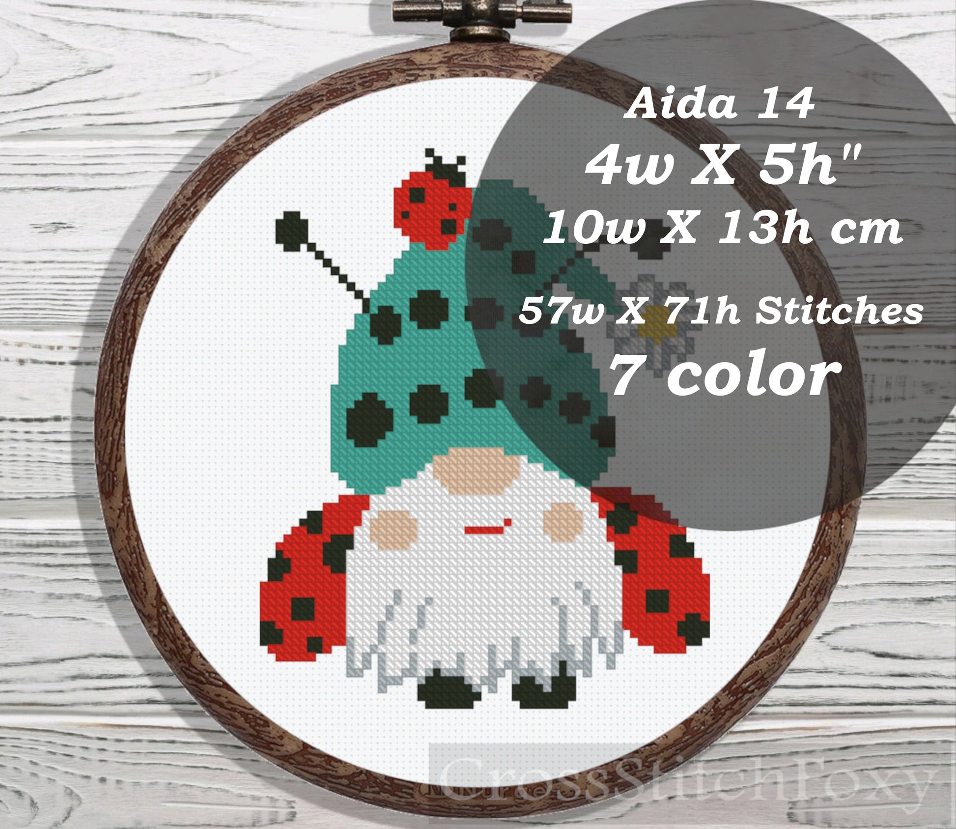 Ladybug Gnome cross stitch pattern