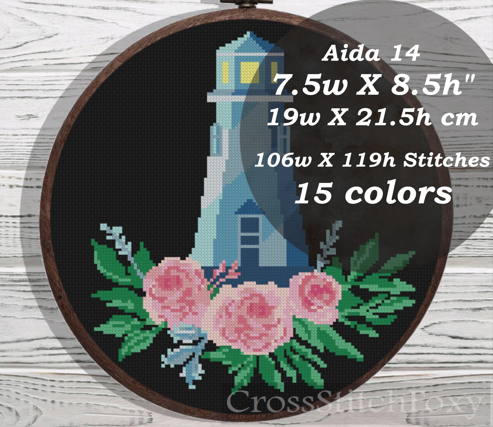 Lighthouse with Floral Ornament cross stitch pattern