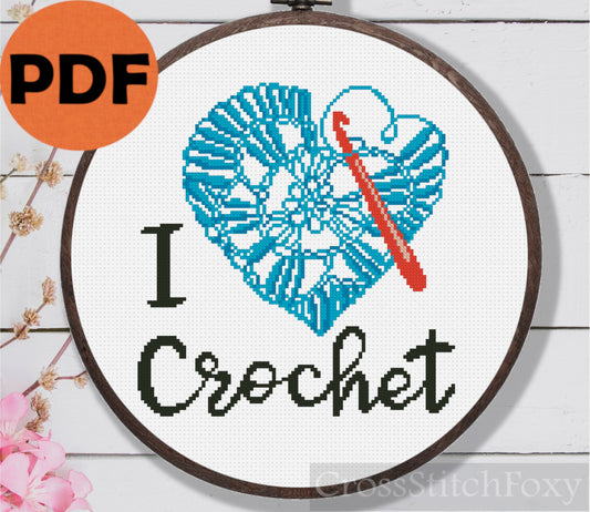 Love Crochet Heart Quote Cross Stitch Pattern