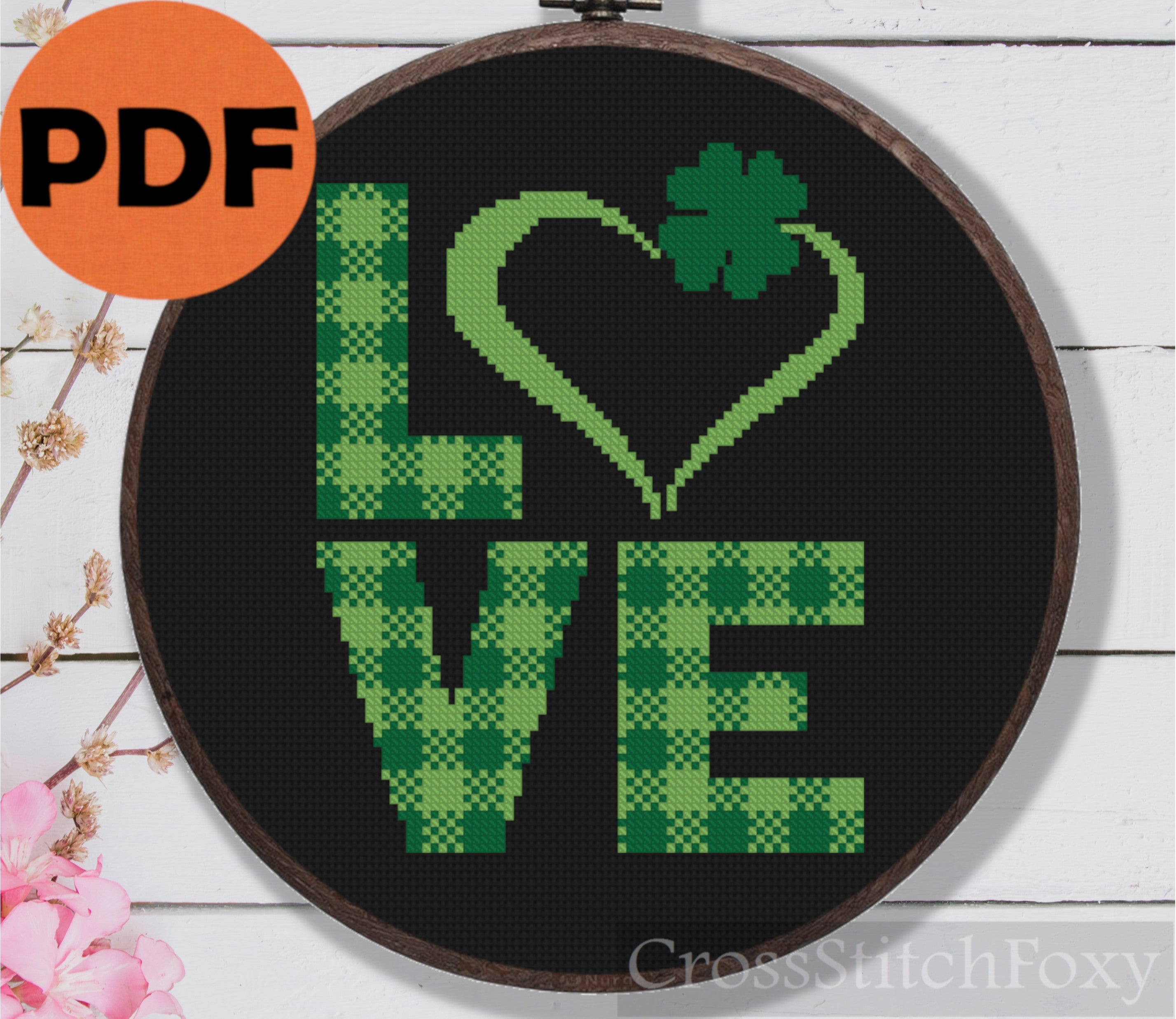 Love St Patrick Heart Tartan Shamrock Cross Stitch Pattern – Cross ...
