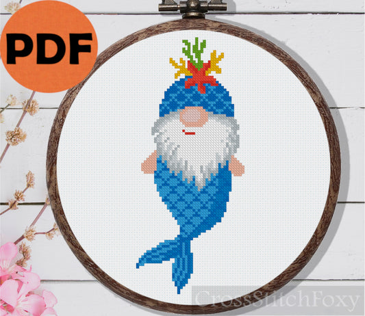 Mermaid gnome cross stitch pattern