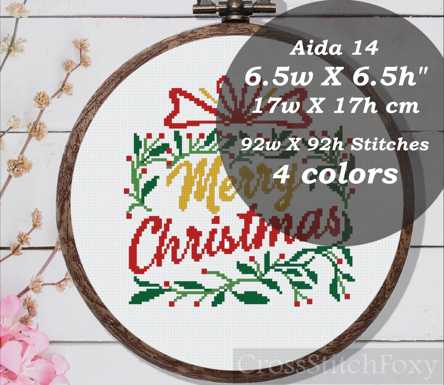 Merry Christmas Gift Lettering cross stitch pattern