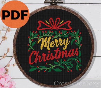 Merry Christmas Gift Lettering cross stitch pattern