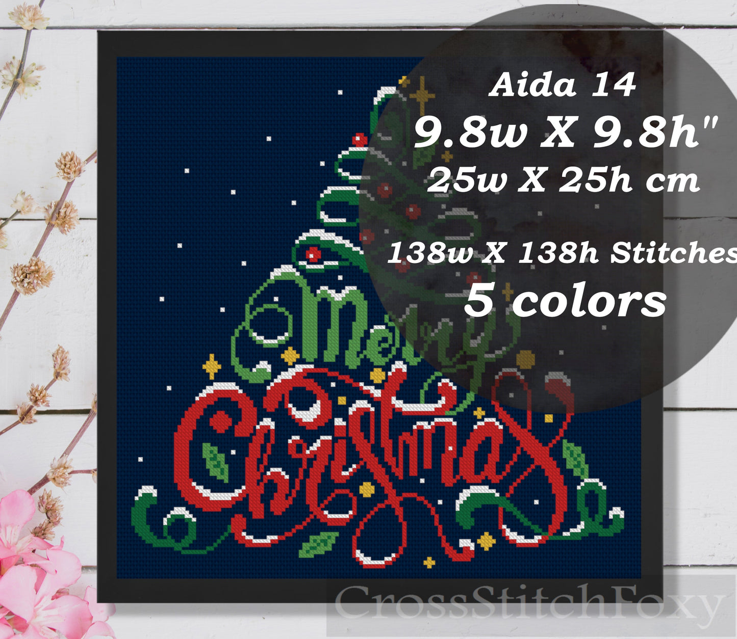 Merry Christmas Lettering cross stitch pattern
