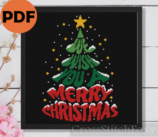 Merry Christmas Tree Cross Stitch Pattern