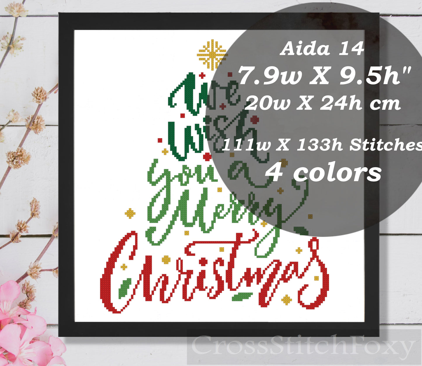 Merry Christmas Tree Lettering cross stitch pattern – Cross Stitch Foxy
