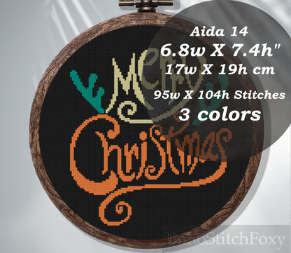 Merry Christmas boho cross stitch pattern