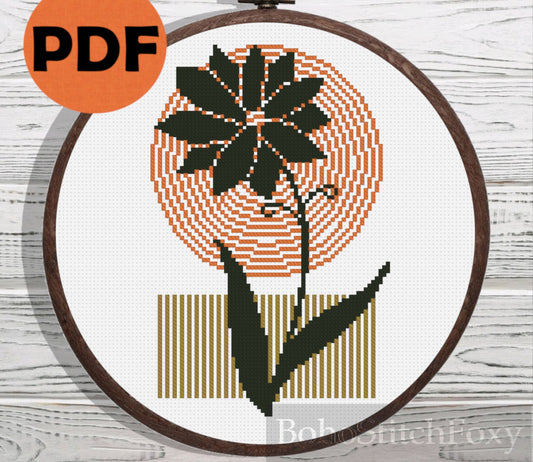 Minimalist boho flower cross stitch pattern