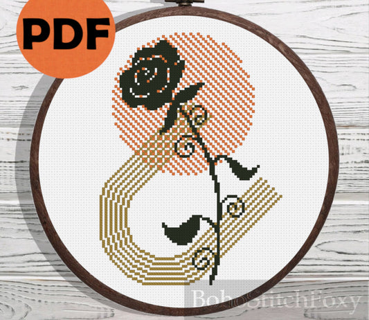 Minimalist boho rose flower cross stitch pattern