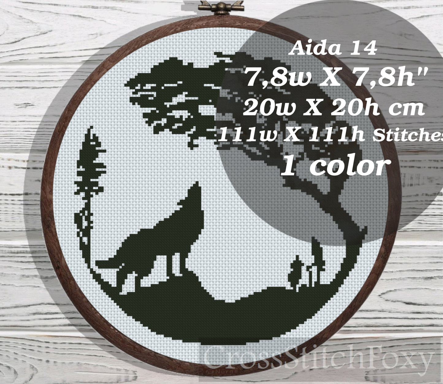 Monochrome wolf cross stitch pattern