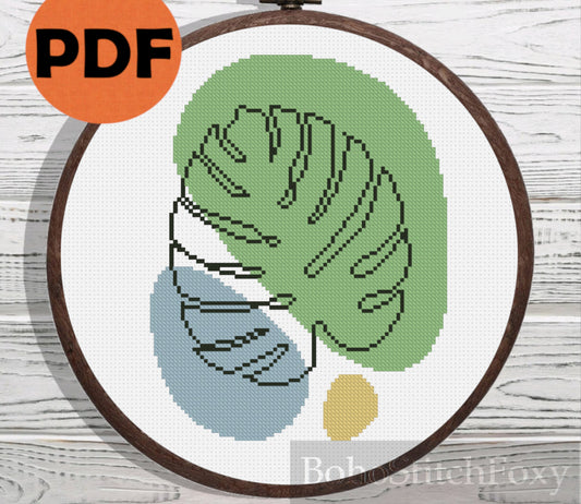 Monstera leaf cross stitch pattern