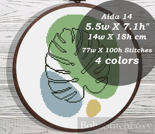Monstera leaf cross stitch pattern