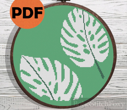 Monstera leaves cross stitch pattern